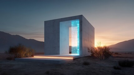 Fototapeta premium Futuristic concrete structure in desert landscape