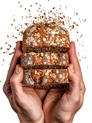 Whole Grain Bread PNG, Artisan Oat Loaf Clipart with Hands Holding Fresh Baked Bread Transparent Background