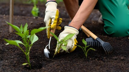 Close Up of Planting Vegetables