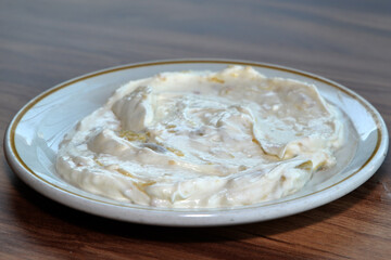Turkish appetizer plate on table in restaurant