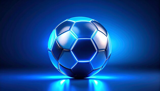 Glowing Blue Soccer Ball 3D Render