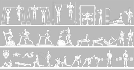 Illustration collection of people training in the gym