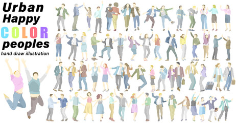 Color flat vector illustration of happy dancing people