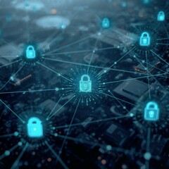 Obraz premium Digital Network Security with Glowing Padlock and Data Encryption Concept 