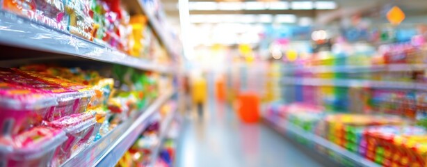 The colorful candy aisle filled with vibrant, tempting sweets and snacks