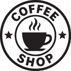 Coffee shop round stamp silhouette icon, vector design for cafe branding, logo, and coffee projects.