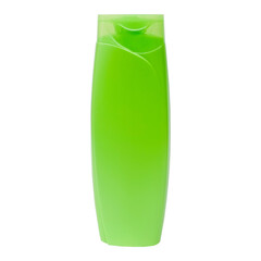 Mockup of a bottle for shampoo, shower gel, bath foam. Illustration of a cosmetic product packaging made of green glossy plastic. 3D design template.