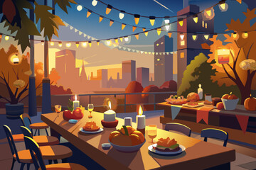 A fall overlay on blurred lights for a Thanksgiving party vector illustration