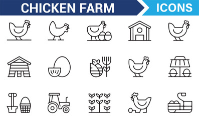 Chicken Farm Icon Set for Agricultural and Poultry Design