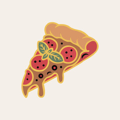 Pizza hand-drawn illustration. Italian pizza. Vector doodle style cartoon illustration. Restaurant food pizzeria icon single line drawing. Hot dinner style vector graphic illustration.
