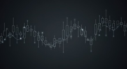 Naklejka premium Japanese candlesticks made of dots and lines on dark gray background, symbolizing stock market and investment in low-poly 3D wireframe vector style. 