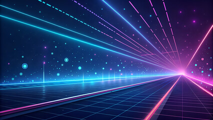 abstract blue background, Futuristic neon lines and glowing particles on a dark gradient background, inspired by cyberpunk aesthetics