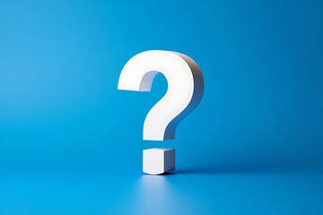A bright white question mark floating in the center of a bright blue background with a slight shadow underneath