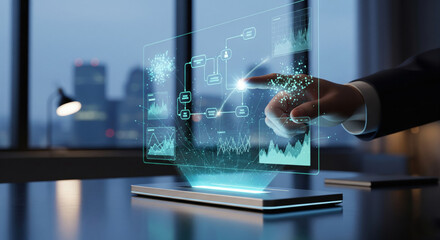 Futuristic AI holographic tool for advanced automation system