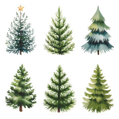 Obraz premium Watercolor Christmas trees for holiday design, festive decor, winter celebrations, joyful vibes