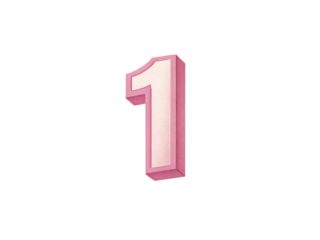 3D Pink and White Number One on Background digit numeral isolated on a transparent background