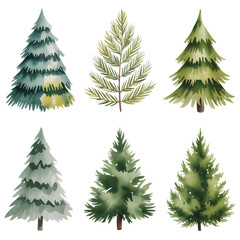 Obraz premium Watercolor Christmas trees collection, perfect for festive designs, holiday cards, and seasonal projects