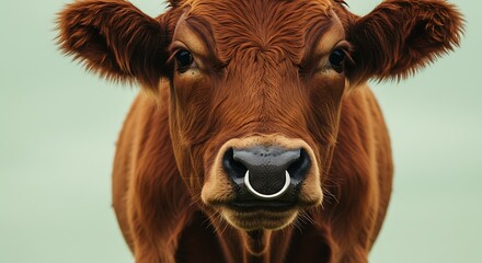 Close-up of a brown cow's face.