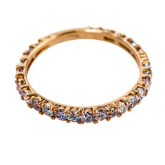 Fototapeta premium Golden frame with a round diamond ring in the center, isolated on a white background