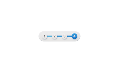 A modern ui element displaying a progress bar with three numbered steps and a forward arrow indicating progression and completion isolated on transparent background