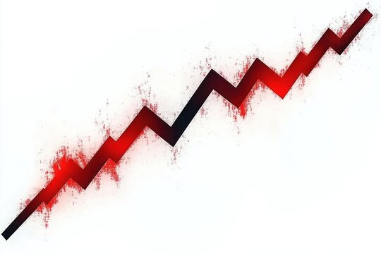abstract jagged zigzag arrow graph in red and black pointing upwards symbolizing growth and progress on white background