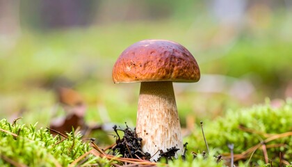 Close-up of a mushroom in forest moss