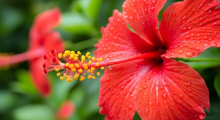 Red Hibiscus Flower Macro Closeup