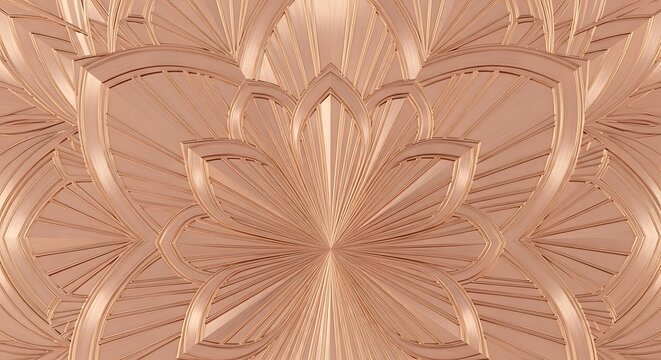 Detailed rose gold art deco floral pattern background with radiating lines for upscale designs and decorative
