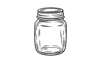 Hand Drawn Illustration of a Glass Mason Jar with Lid
