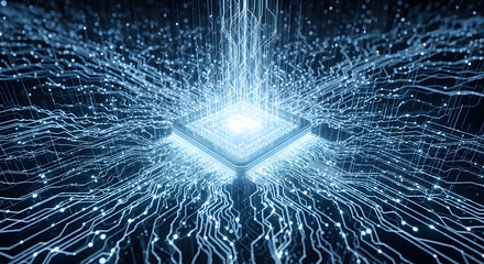 Illuminating Processor Core: A Network of Digital Connections Representing Data Flow and Computational Power within a High-Tech Computing System Advanced Processing Capability