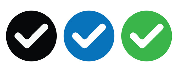 Checklist Icons with Black Blue and Green Ticks. Vector illustration 
