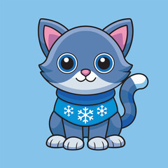 Cartoon Cat with Winter Scarf Cute and Festive Design