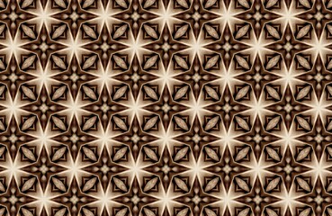 Seamless geometric pattern with star-like motifs in warm brown and creamy beige, creating a sophisticated background exuding timeless decorative elegance