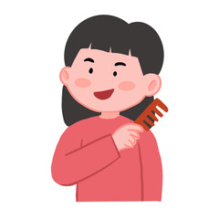 Girl combing her hair 