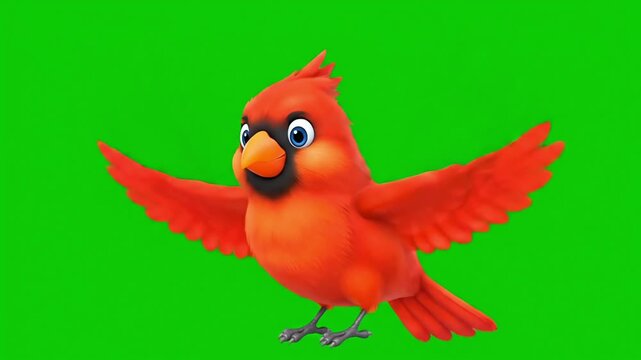 Green Screen Cute Animated Northern Cardinal Flying