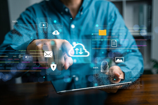 The concept of cloud file storage and backup, Cloud based file storage and secure data backup solution with encrypted privacy protection. representing secure data storage, cybersecurity