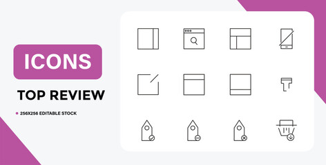 Simple Line Icons Representing Web Page Layouts and Tag Management Options