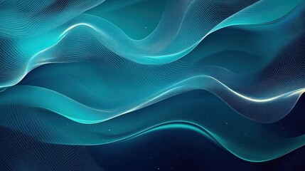smooth flowing translucent waves with thin lines creating an abstract futuristic and calming digital background in blue and teal hues