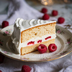 Rebanada de Pastel de Frambuesa con Crema y Pan Esponjoso