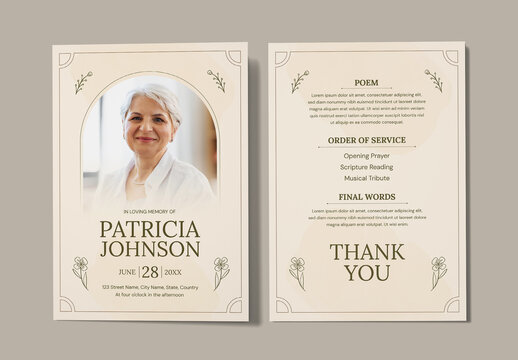 Elegant Funeral Obituary Program Memorial Template
