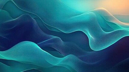 Abstract flowing waves of blue and teal hues with subtle white contour lines blending into a gradient background with soft light tones conveying calm and fluidity
