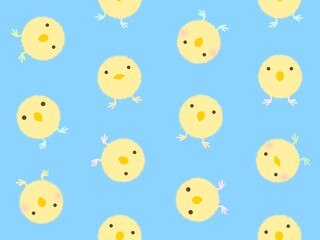 黄色いヒヨコのシームレスパターン　H-3