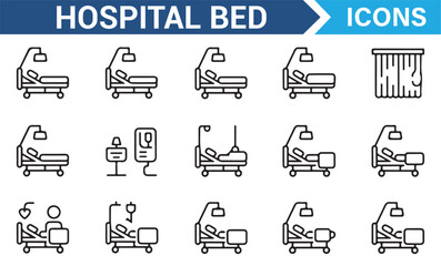 Vector Icons for Hospital Beds, Patient Care, and Healthcare Equipment