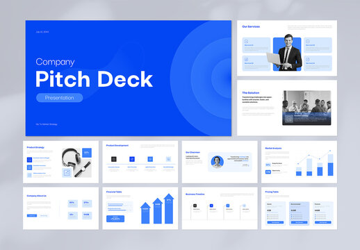 Company Pitch Deck Presentation Template with Blue Accents