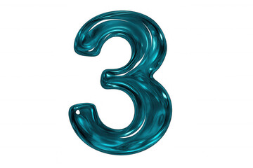 Turquoise liquid number three reflecting light against transparent backdrop