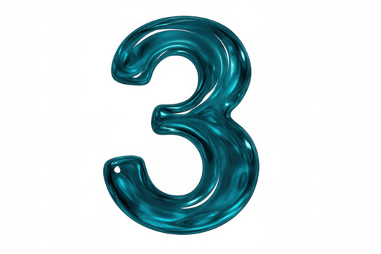 Turquoise liquid number three reflecting light against transparent backdrop