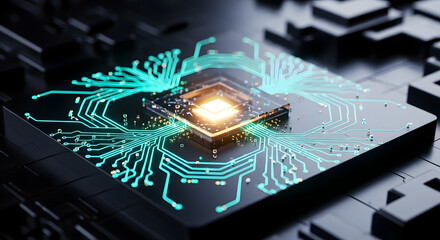 Futuristic central processing unit with interconnected pathways visualizing data flow and computational power in modern technological infrastructure and artificial intelligence systems