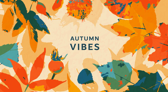 Autumn leaves background vector illustration. Creative fall design template with leaf foliage and retro textured effect for advertising, social media post, holiday invitation - Powered by Adobe