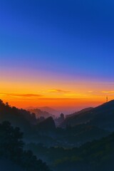 Obraz premium Mountain Sunset Landscape with Vibrant Sky anime style