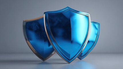 Three blue shields with gold details